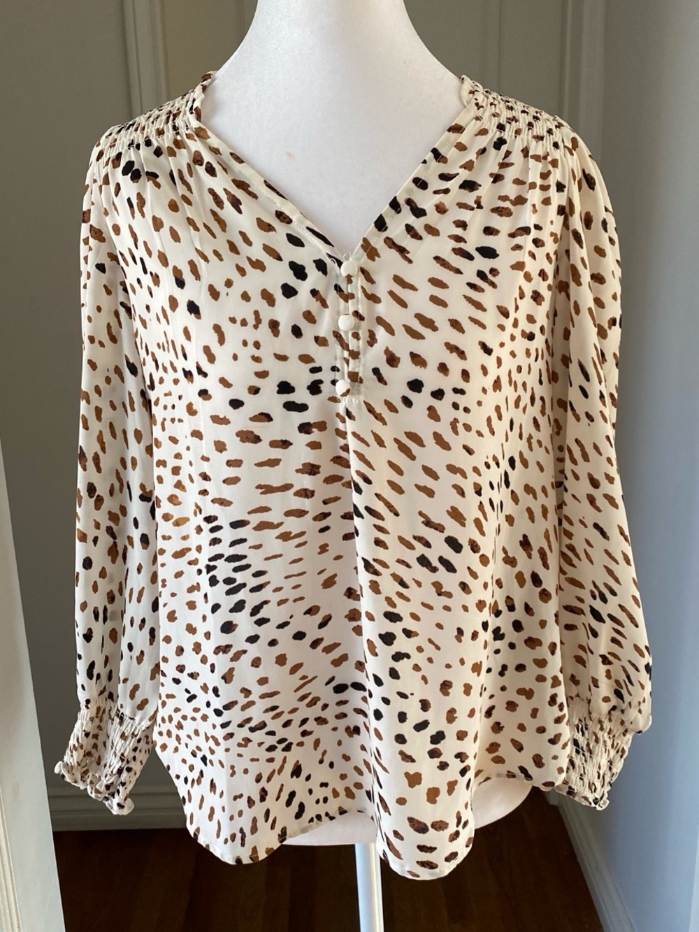 Philosophy Cream Animal Spot V-Neck Blouse